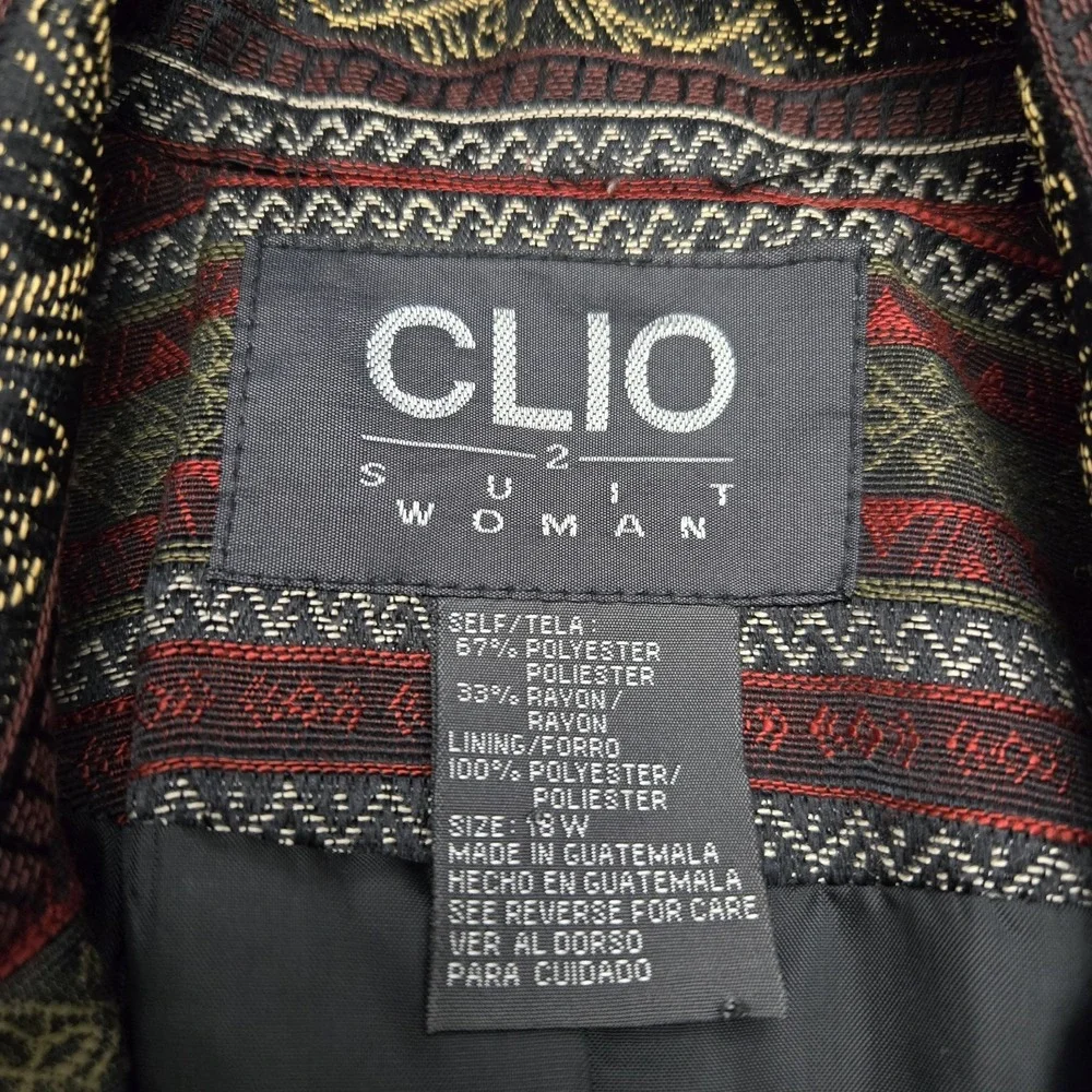Clio 2 Suit Woman Vintage Long Blazer Woven Geometric Print Red Women's 18W 80's